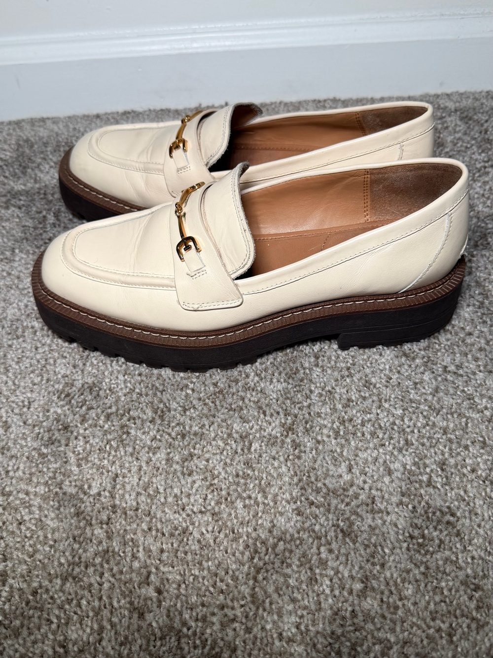 Sam Edelman Cream Loafers with Gold Accents - Picture 2 of 2